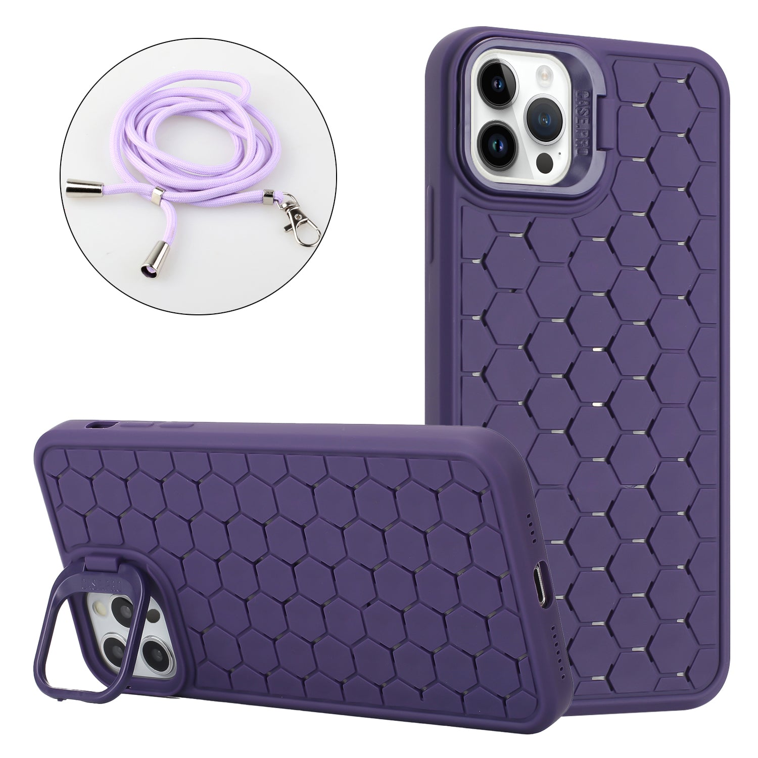 For iPhone 15 Pro Heat Dissipation Case Lens Kickstand TPU Phone Cover with Adjustable Strap For iPhone 15 Pro Heat Dissipation Case Lens Kickstand TPU Phone Cover with Adjustable Strap